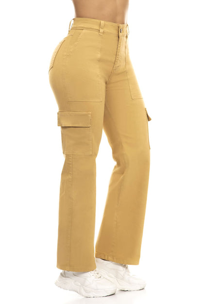 10087 Pantalón cargo bpt, efecto levanta cola tiro Súper alto, stretch color Ladrillo