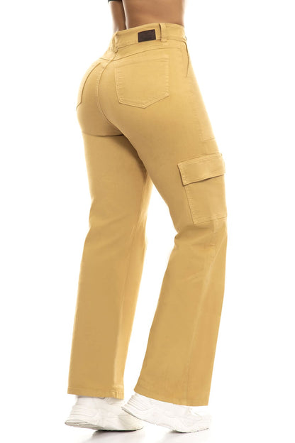 10087 Pantalón cargo bpt, efecto levanta cola tiro Súper alto, stretch color Ladrillo